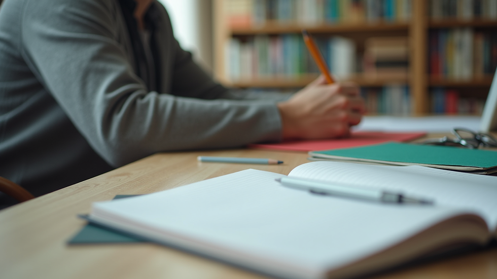Close-up view of a tutor’s desk with textbooks and notes