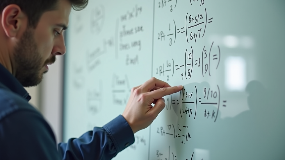 Close-up view of a tutor explaining a maths problem on a whiteboard
