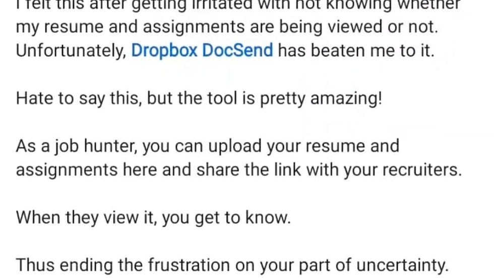Job seeker questions DocSend pricing.