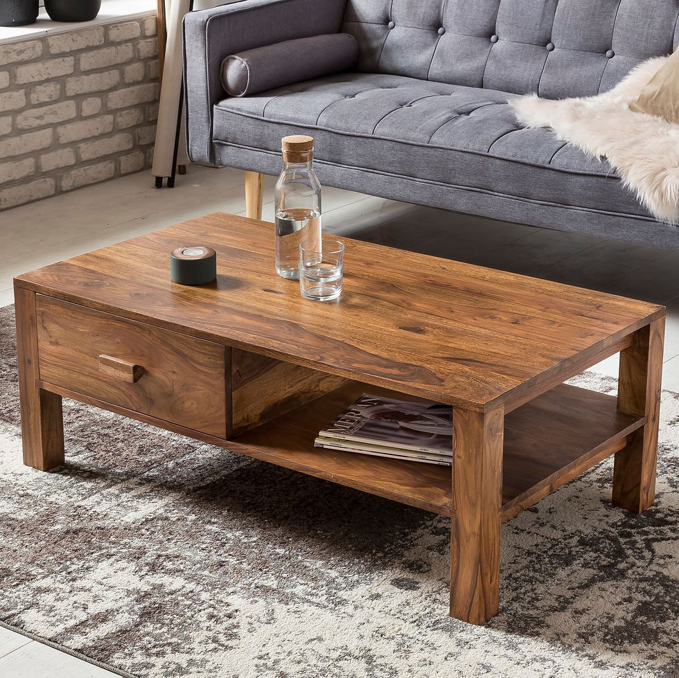Thumbnail: Solid Wood Capital Coffee Table With Shelf& Drawer