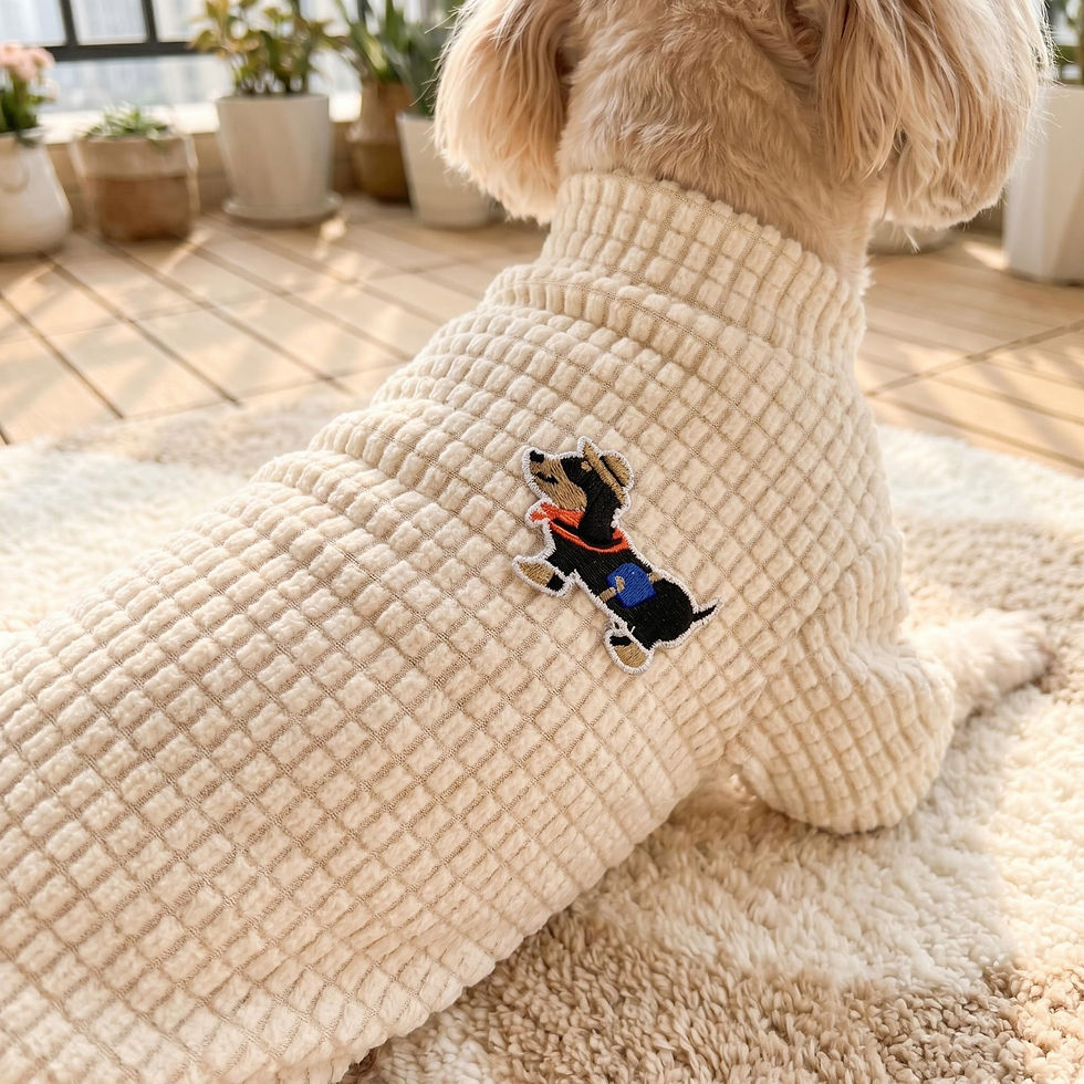 Thumbnail: 1PC Waffle Grid Texture Dog Sweater With Cartoon Dog Embroidery Pet Clothes For 
