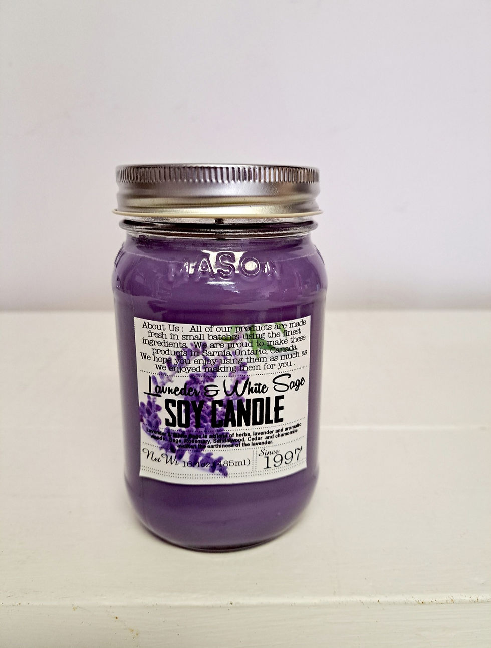 Handmade Soy Candle ~ Lavender & White Sage