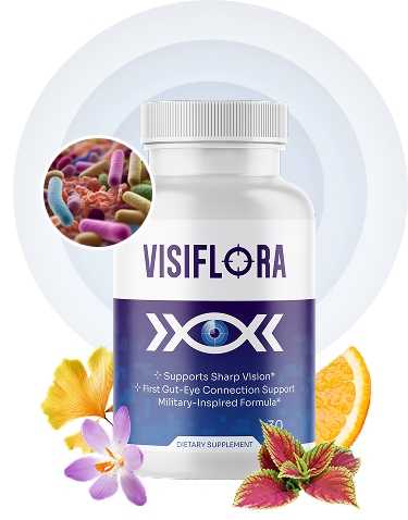 VisiFlora eye health supplement bottle - 30 capsules, vegan formula with lutein and zeaxanthin