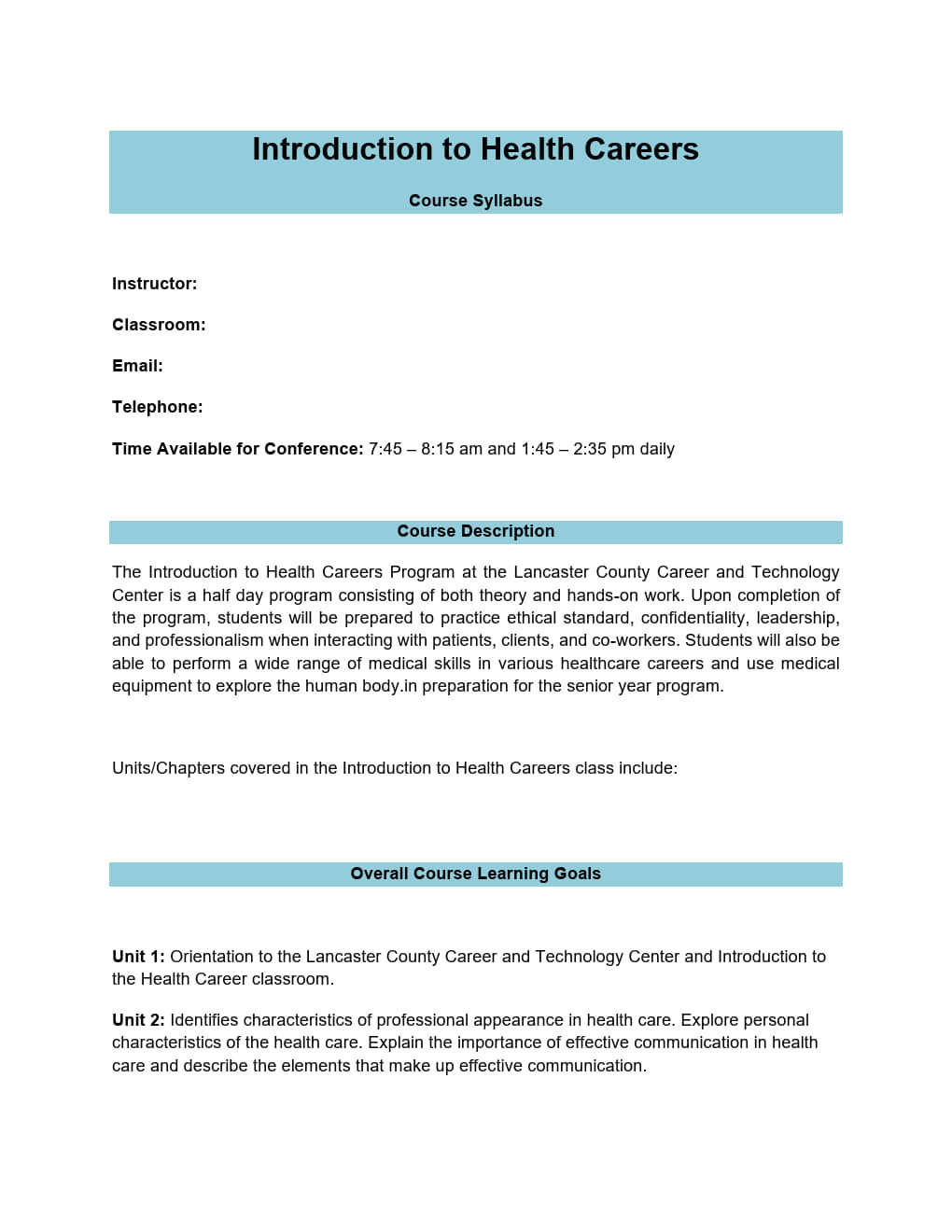 Syllabus - Sample - Health Careers