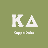 Pearl white Kappa Delta greek letters with english below on an olive green background