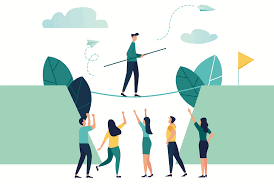 Illustration of people cheering on a tight rope walker