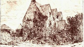 DERELICT FARMHOUSE, ITCHINGTON. Drypoint. Wick ochre ink.