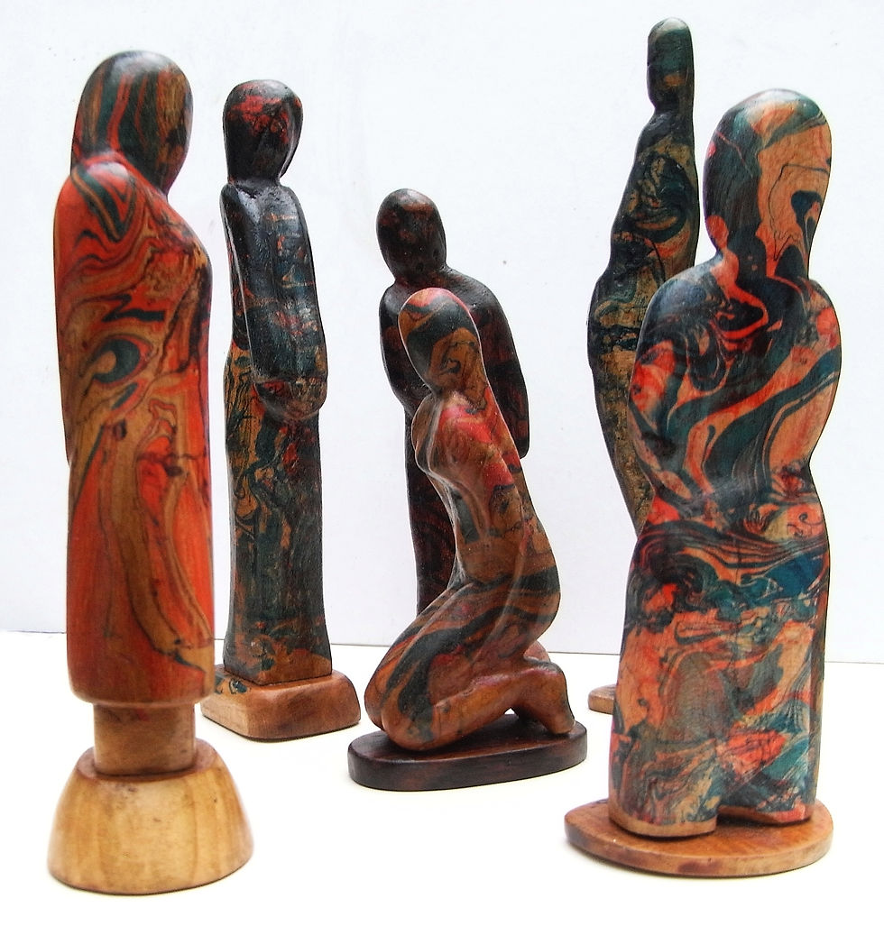 Rainbow convention.Hydrographically dipped cherrywood figurines.