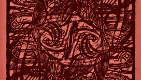 WOODSPRITE. 2023. Linocut on coloured paper.