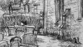 St Mary's, Hawkesbury Glos. Churchyard. Black Conte crayon.