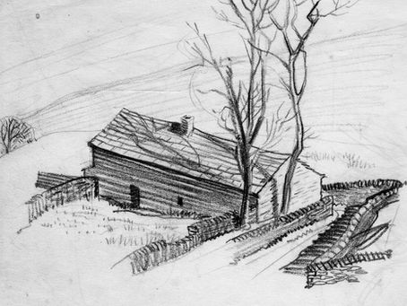 Hillside Barn. Pencil. Bill Woods.