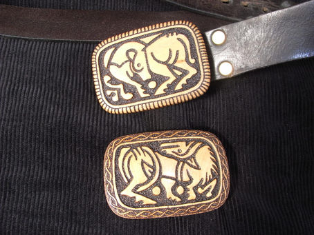 Wooden Belt Buckles based on Anglo-Saxon Coins.