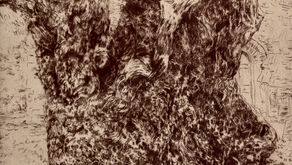 CHURCHYARD ROOTS. Drypoint. Wick ochre ink