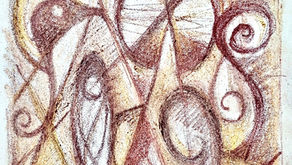Earth pigment and soya wax. Sketchbook drawing. Sept.2023. (Some frottage).
