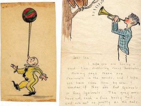 Two comical drawings by my Dad enclosed in letters from him in Birmingham.