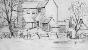 Tall house. Peggie Highman. Pencil sketch.