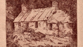 LLANYCHAER ROAD. OLD COTTAGE. Drypoint. Wick ochre.