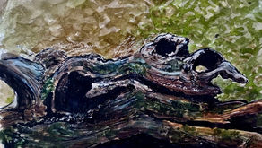 Fallen branch, Berkeley Road. Candlewax resist, Pen and ink, Watercolour.