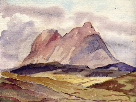 Mountainous landscape. Peggy Woods. Watercolour.