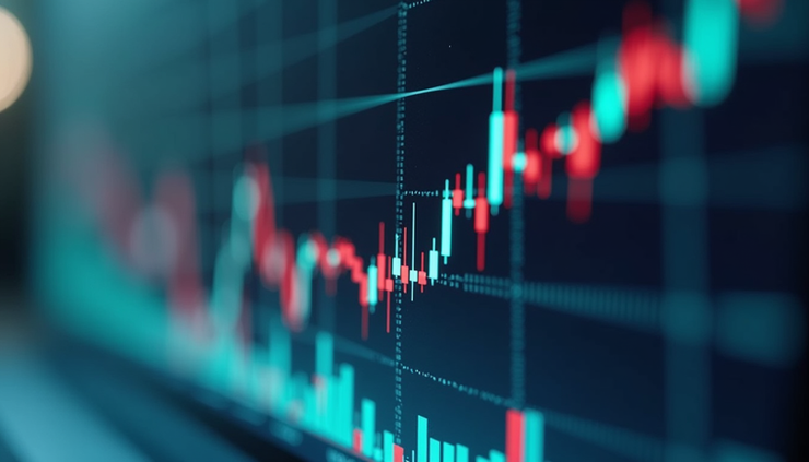 Close-up view of a financial chart showing stock price recovery after a dip