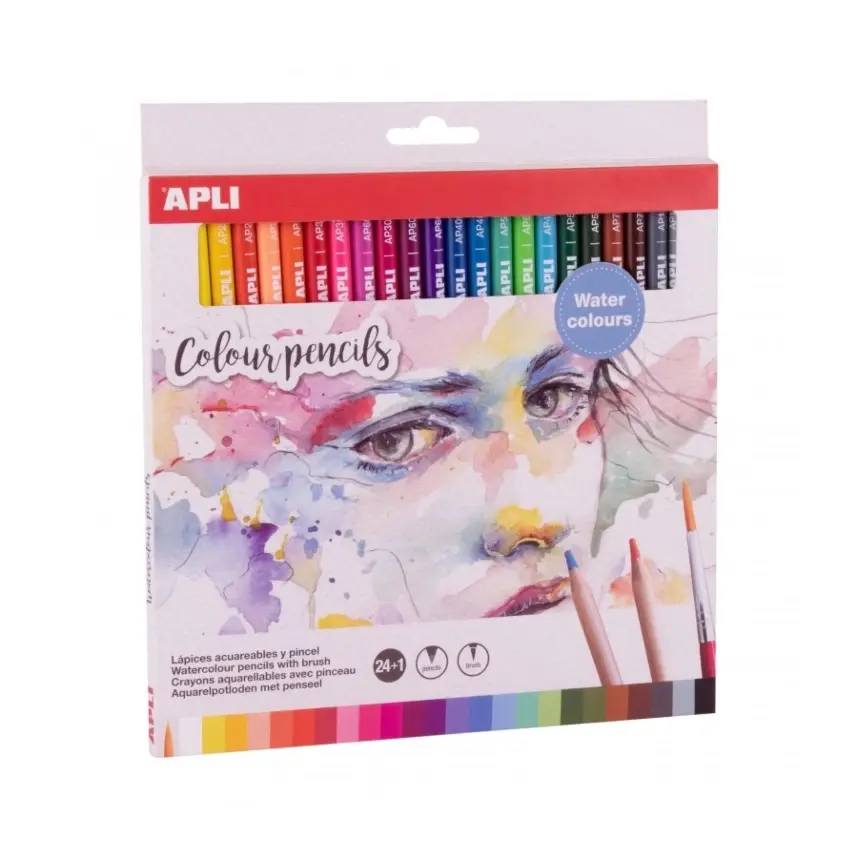 Set 24 lápices acuarelables colores surtidos y pincel Apli