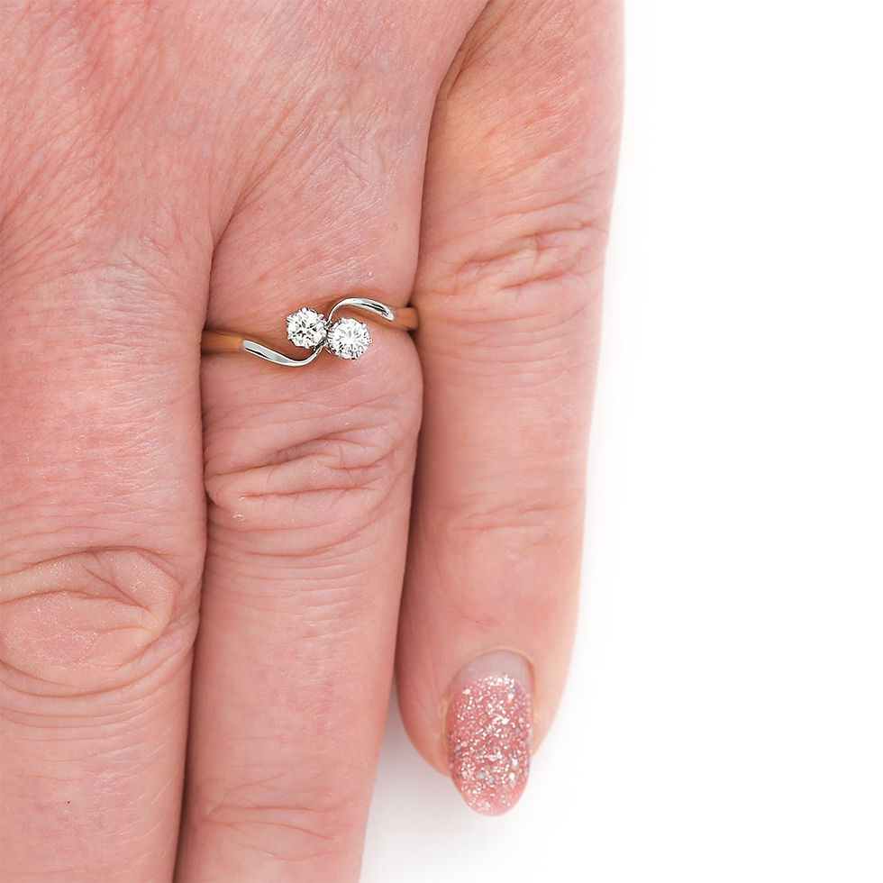 Thumbnail: Vintage 18ct Gold and Platinum Toi Et Moi Diamond Crossover Ring