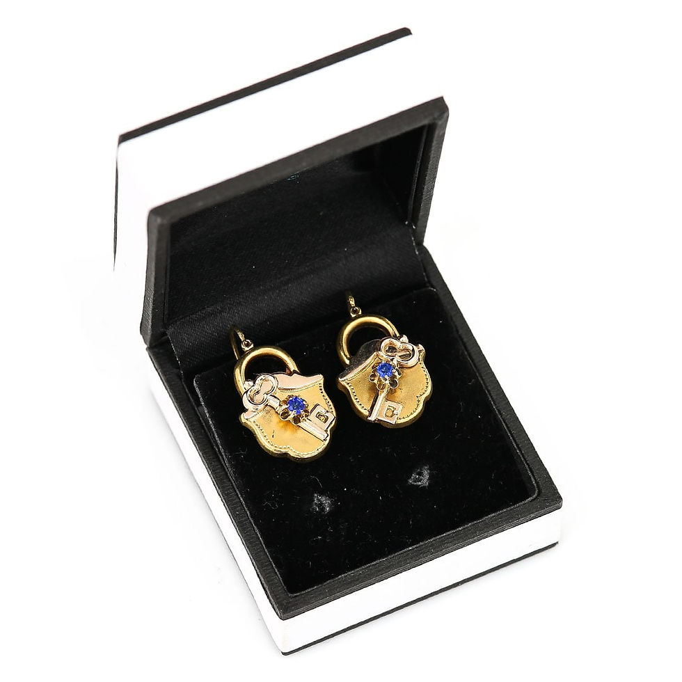 Thumbnail: Victorian 12ct Gold Blue Paste Padlock and Key Earrings