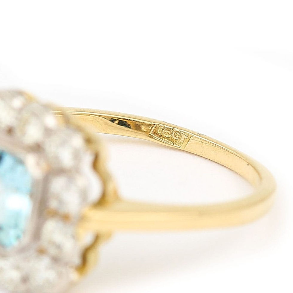 Thumbnail: Aquamarine and Diamond 18 Karat Yellow Gold Art Deco Style Ring with Gem Cert