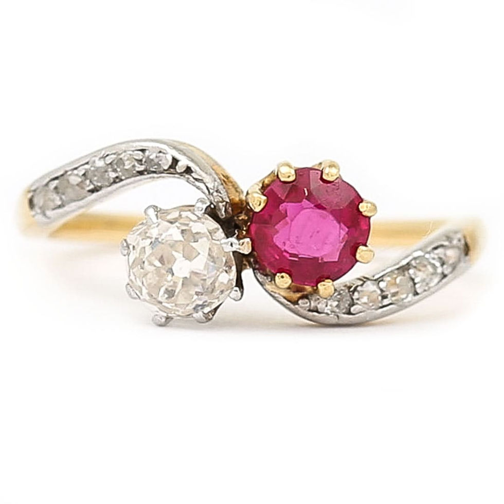 Thumbnail: Early 20th Century 18ct Gold Ruby and Diamond Toi et Moi Ring