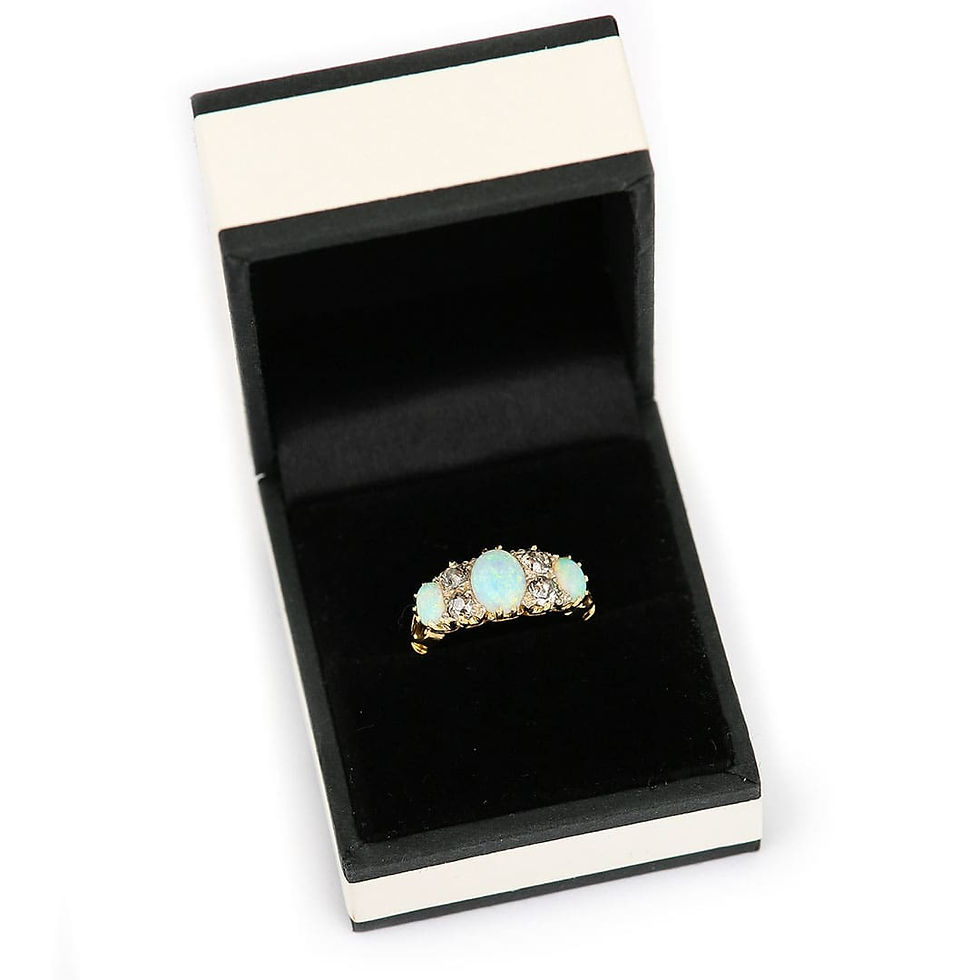 Thumbnail: Early 20th Century 18ct Gold, Opal and Diamond Three Stone Ring, Circa 1910