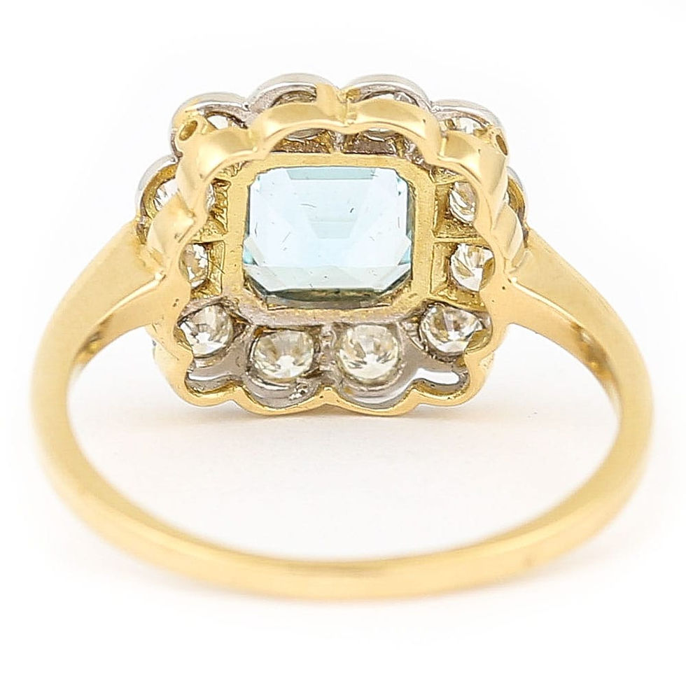 Thumbnail: Aquamarine and Diamond 18 Karat Yellow Gold Art Deco Style Ring with Gem Cert