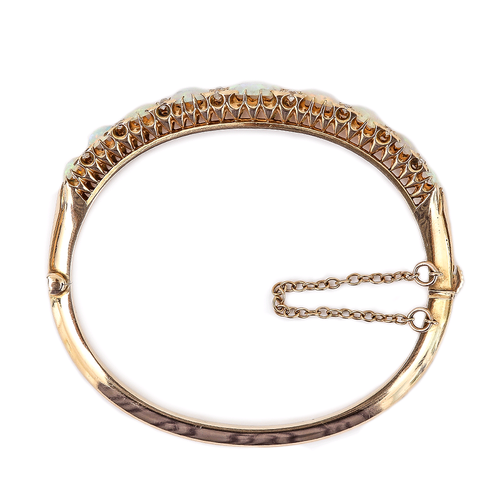 Thumbnail: Victorian Opal and Diamond Bangle Bracelet 18 Karat Yellow Gold
