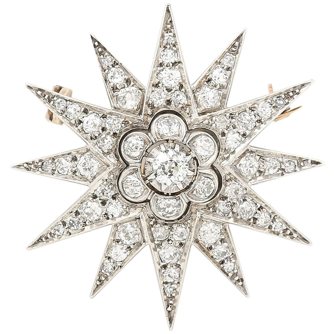 Victorian Old Mine Cut Diamond Star Brooch and Pendant