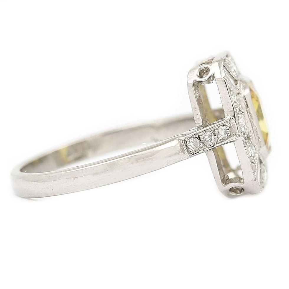 Thumbnail: Platinum 1.21ct Cut Yellow Sapphire and Diamond Cluster Ring
