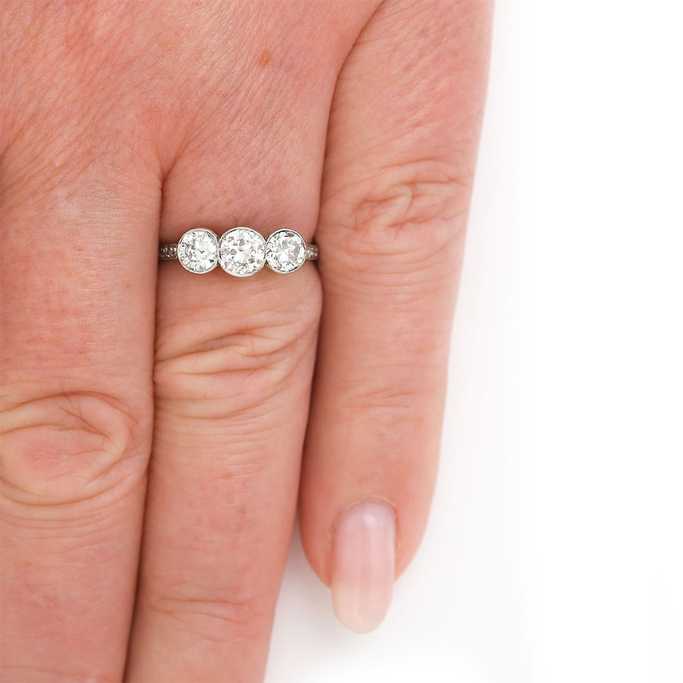 Thumbnail: Art Deco 18ct White Gold Three Stone Early Brilliant Cut Diamond Ring