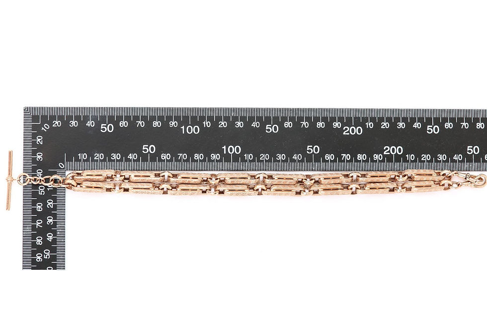 Thumbnail: Heavy Vintage 9 Carat Rose Gold Fancy Link Albert Watch Chain with T-Bar, 20"