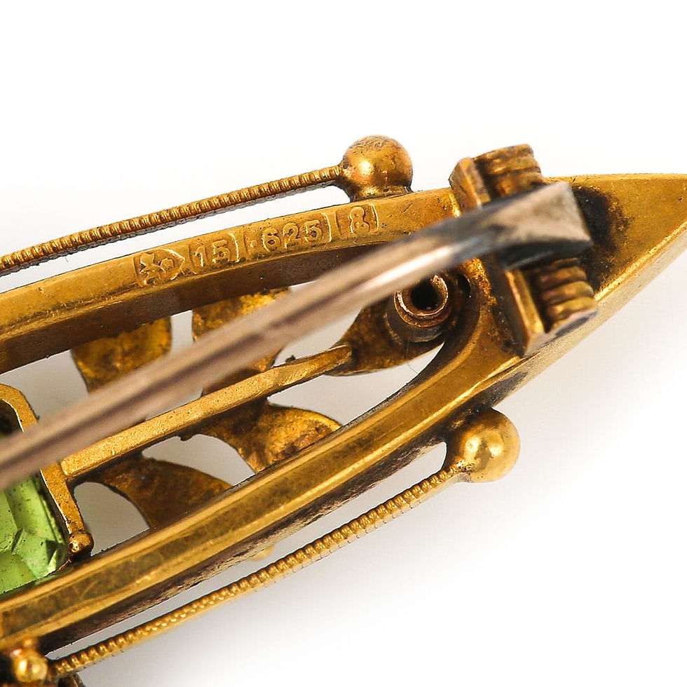 Thumbnail: Edwardian Peridot, Ruby and Pearl Suffragette Brooch