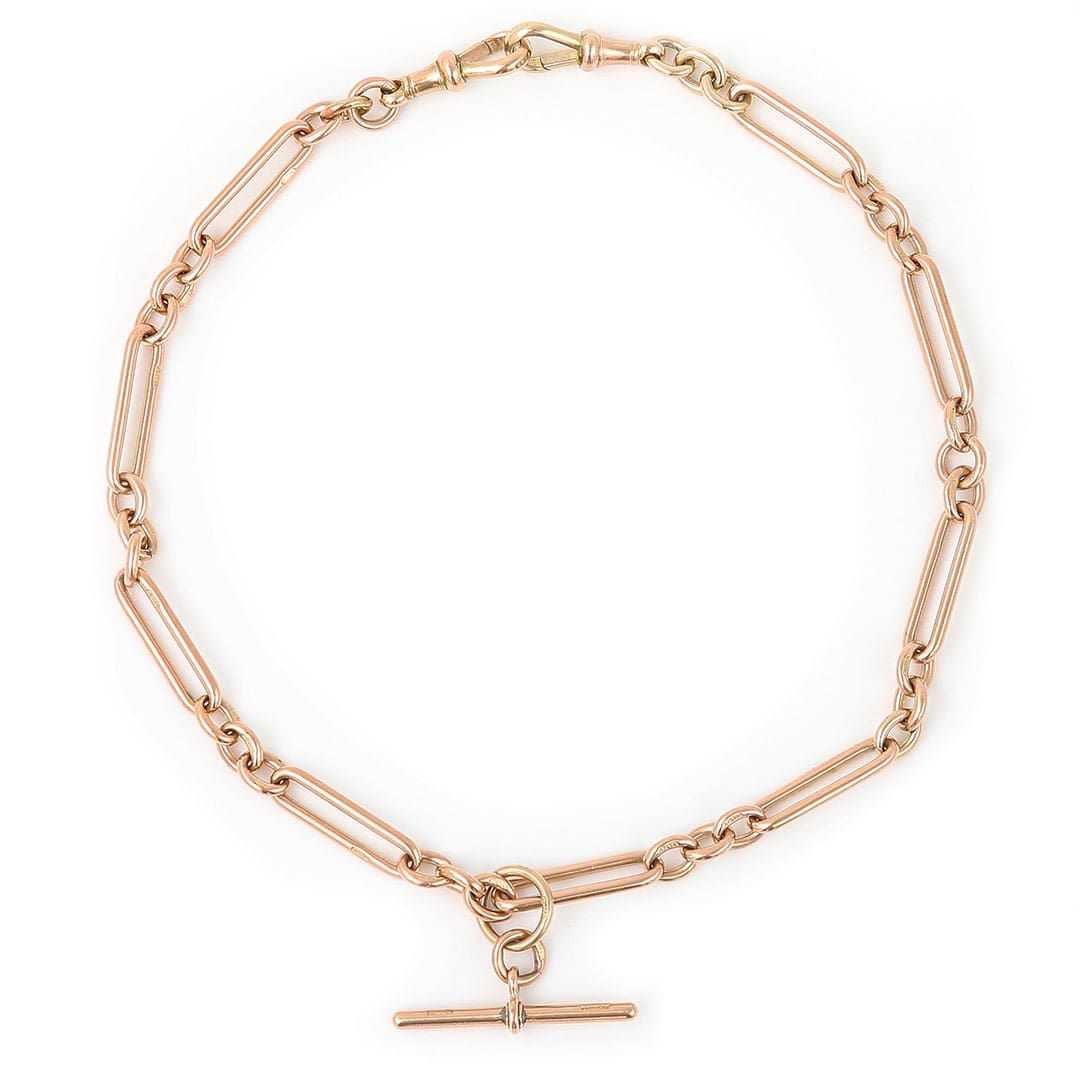 Edwardian 9k 9ct Rose Gold Trombone Link Albert Watch Chain 16"