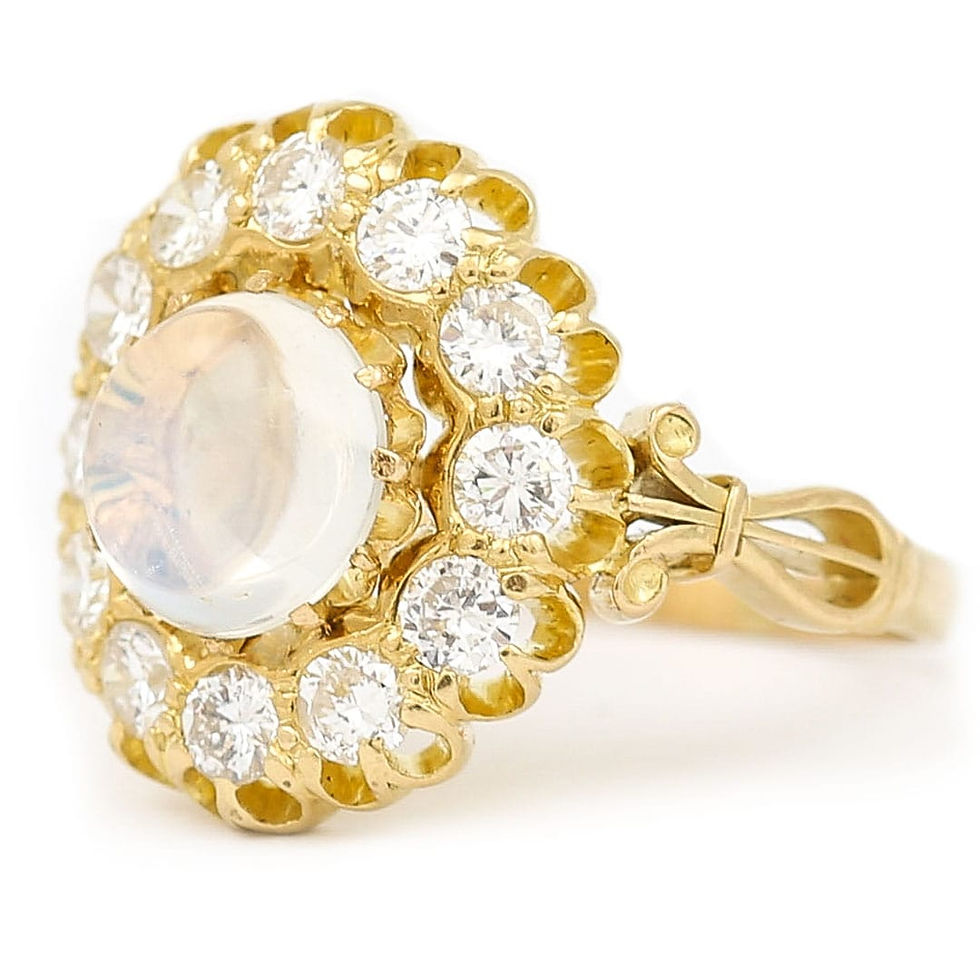 Thumbnail: Contemporary 18ct Yellow Gold Moonstone and Diamond Cluster Ring