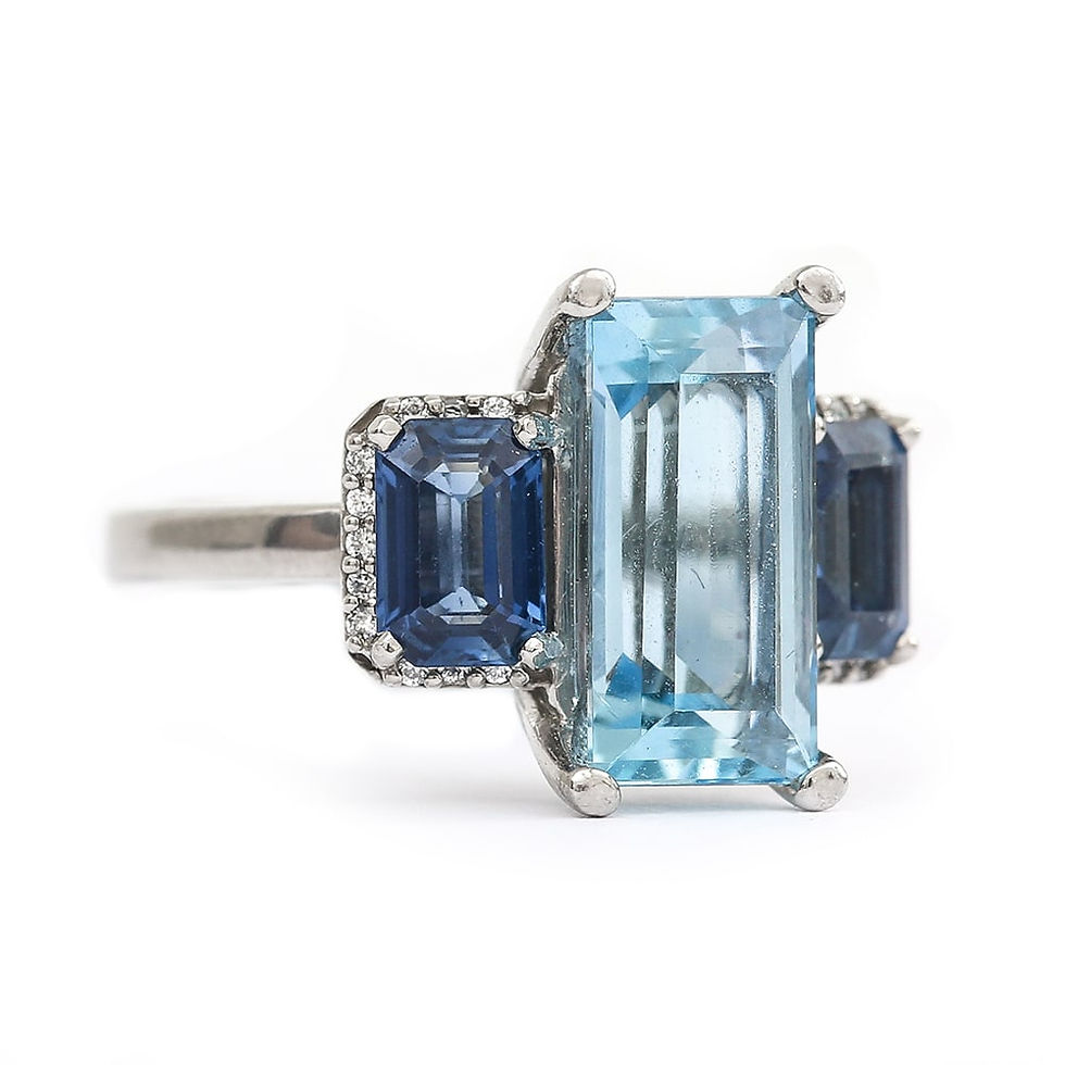 Thumbnail: 3.20 Carat Aquamarine, Blue Sapphire and Diamond Trilogy Ring