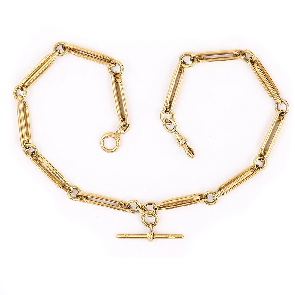 Thumbnail: Antique Edwardian 18k 18ct Gold Trombone Link Albert Watch Chain, circa 1910