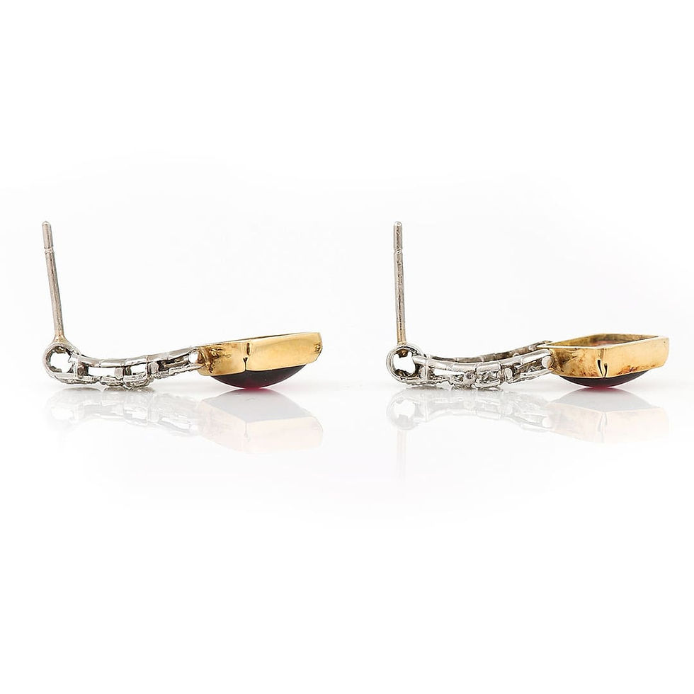 Thumbnail: Art Deco 18ct Gold Garnet and Cabochon Diamond Drop Earrings, Circa 1930