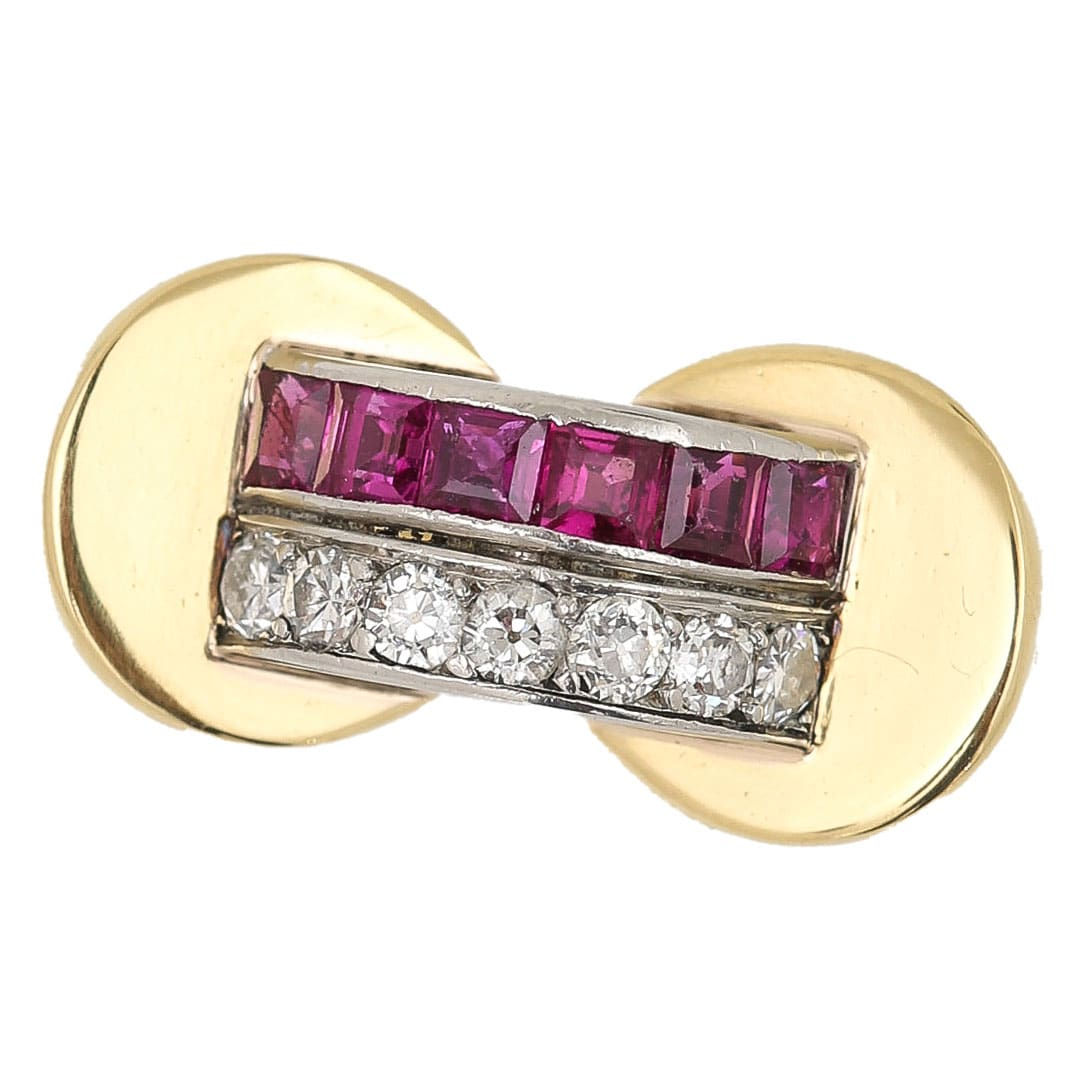 Art Deco 18ct Gold French Ruby and Diamond Tank Ring