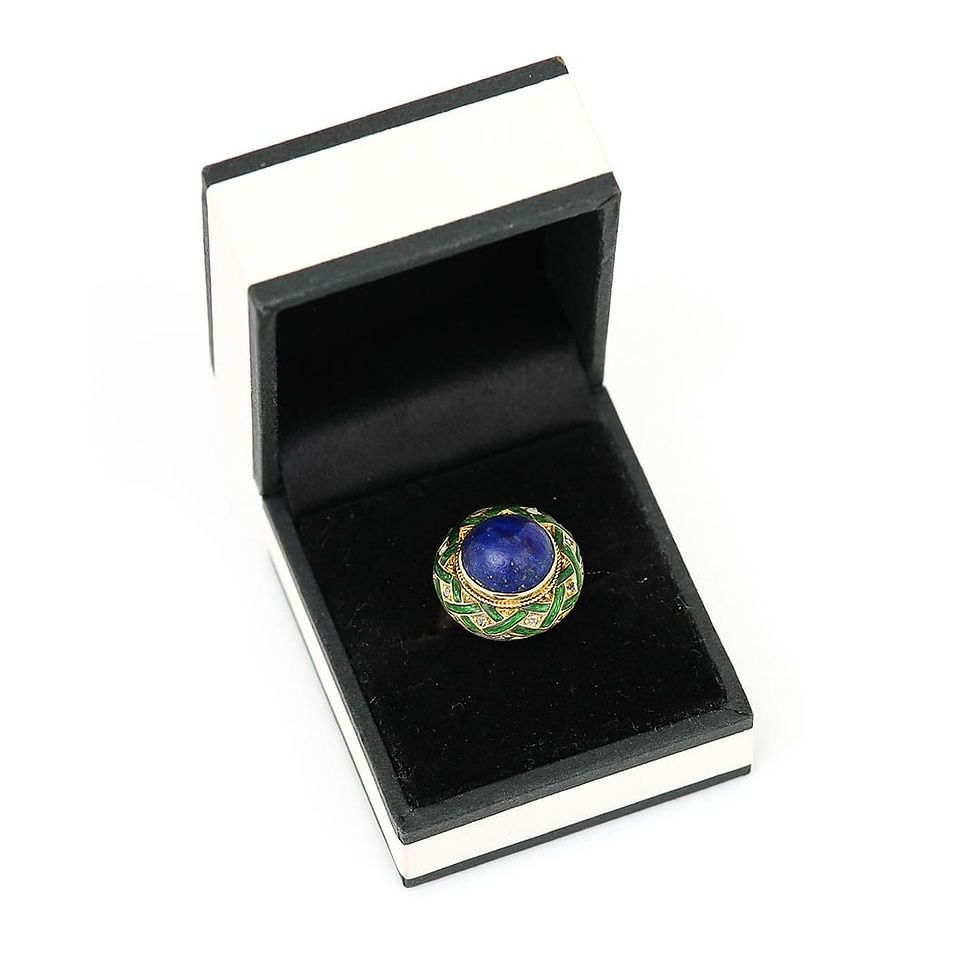 Thumbnail: Edwardian Lapis Lazuli, Rose Cut Diamond and Green Enamel Dome Ring, Circa 1910