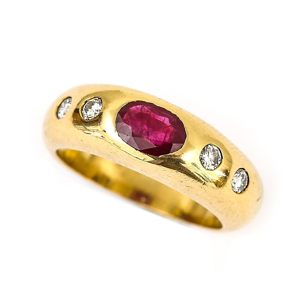 Cartier Style 18 Karat Yellow Gold Ruby and Diamond Gypsy Set Ring