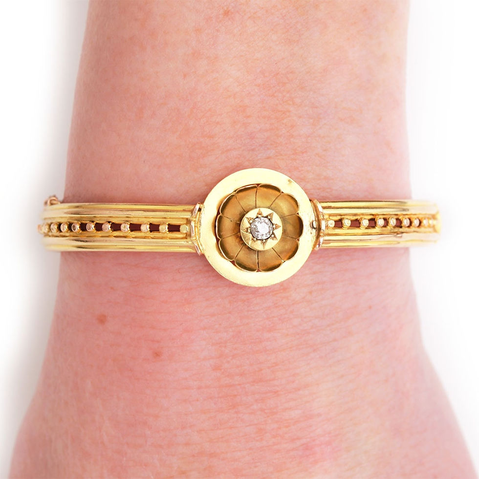 Thumbnail: Victorian 15ct Gold and Old Mine Cut Diamond Beaded Bangle, Circa 1870