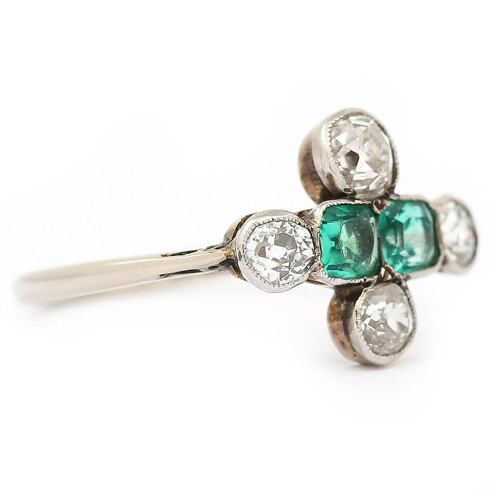Thumbnail: Art Deco Platinum Diamond and Emerald 6-Stone Antique Engagement Ring circa 1920