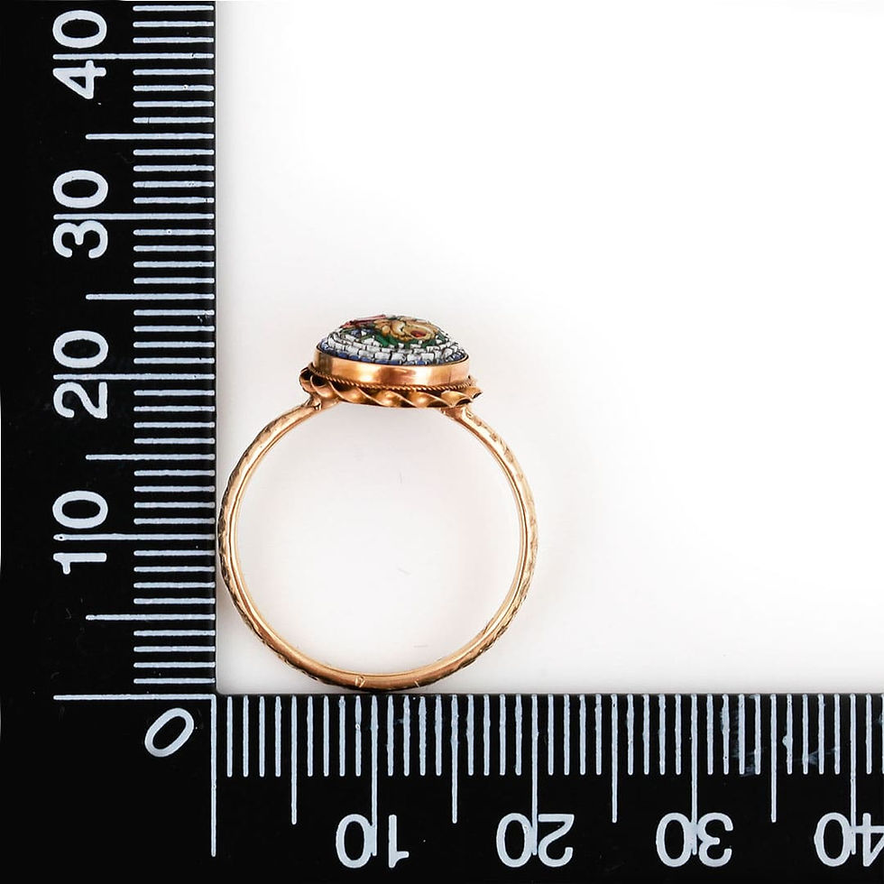 Thumbnail: Victorian 15ct Gold Micro Mosaic Ring Decorated with Roses, Circa 1880