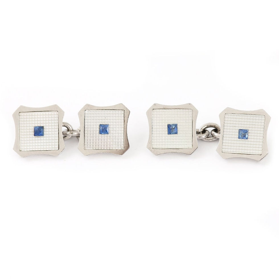 Thumbnail: White Gold Sapphire and Mother of Pearl Men’s Dress Stud Set, circa 1956