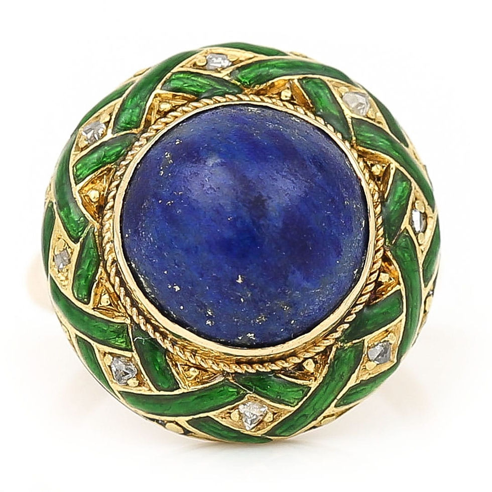 Thumbnail: Edwardian Lapis Lazuli, Rose Cut Diamond and Green Enamel Dome Ring, Circa 1910